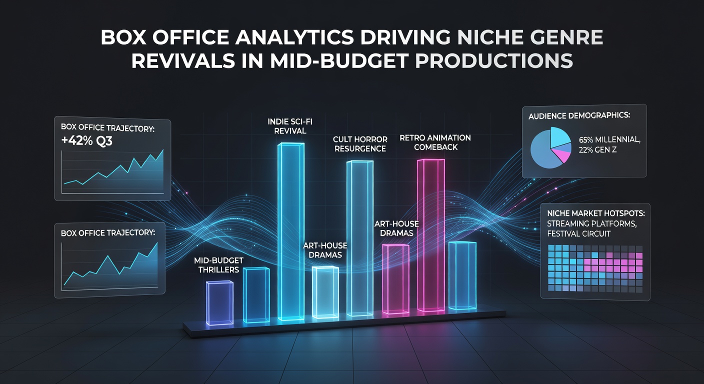 Box office analytics dashboard displaying niche genre performance metrics and revenue trends for mid-budget productions