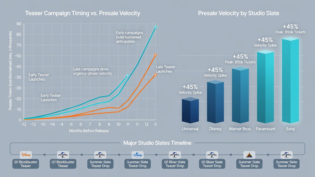 Graph comparing presale ticket velocity across different teaser launch periods for major studio films