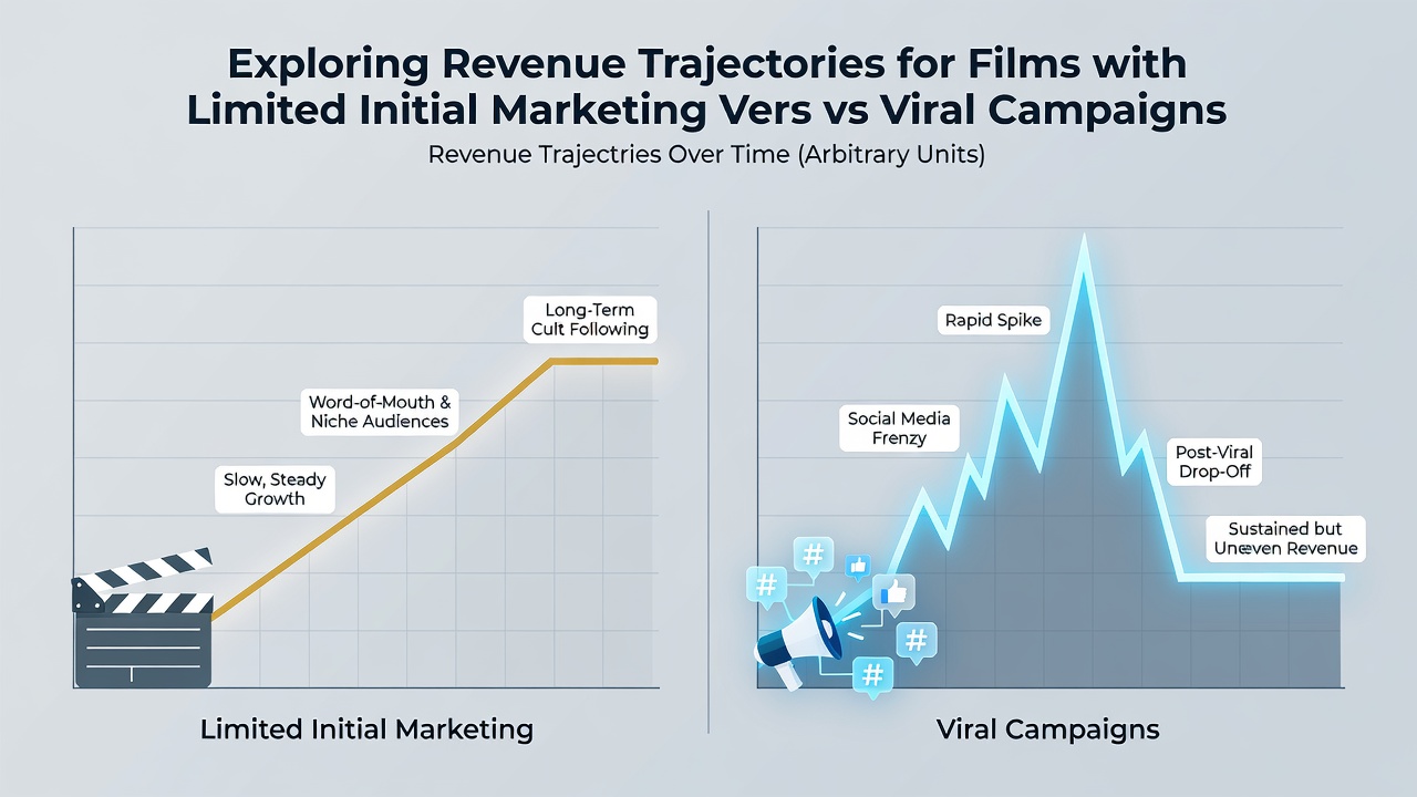 Comparison chart of cumulative revenue for select films illustrating divergence between limited marketing and viral trajectories