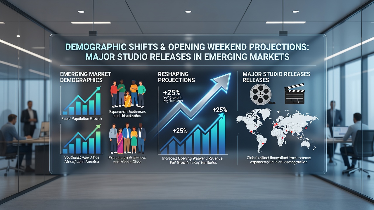 Modern multiplex cinema interior in an emerging market city with diverse audience members