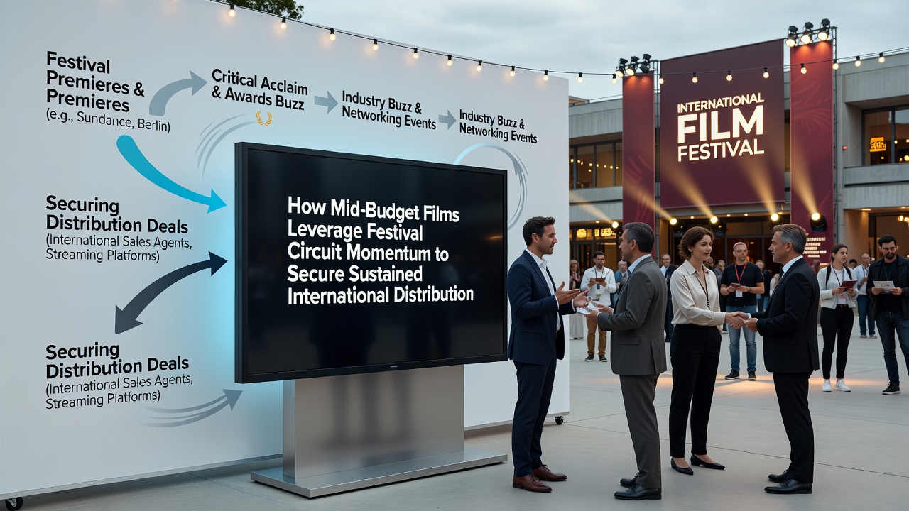 Distribution executives reviewing festival acquisition contracts for international film releases