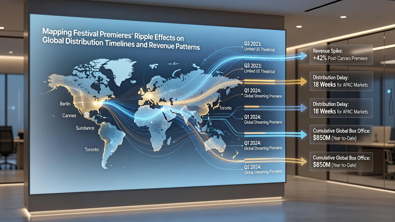 Global cinema revenue graphs showing festival impact on distribution timelines