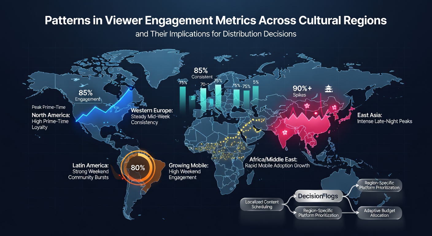 Charts displaying viewer engagement metrics from various global regions including Asia, Europe, and Latin America