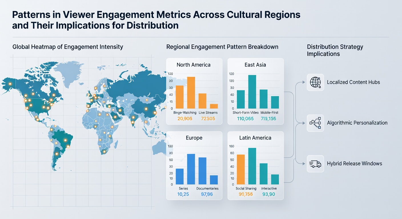 Map overlay showing distribution strategy adjustments based on cultural engagement data from different continents