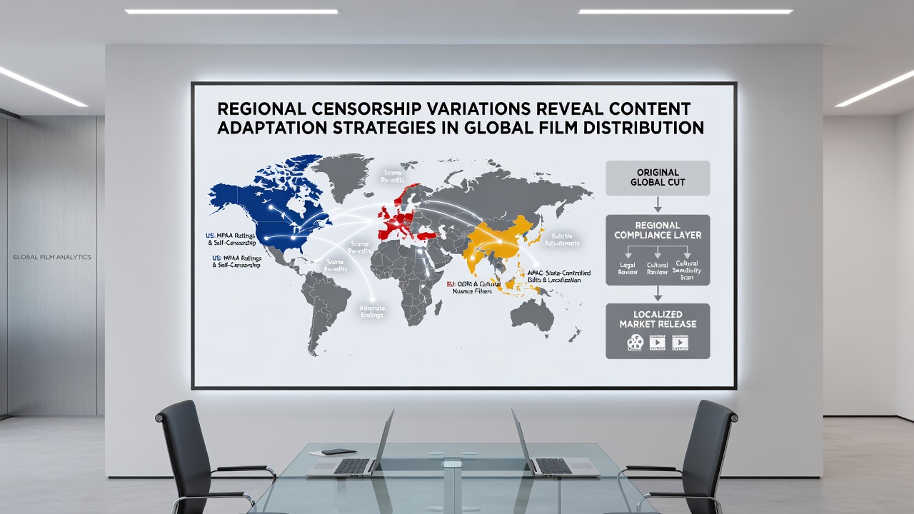 Post-production team editing alternate versions of a feature film to meet international censorship standards