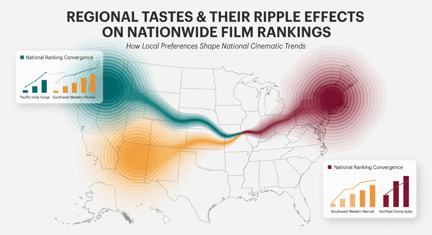 Map illustrating regional film preferences across different U.S. areas and their influence on broader rankings