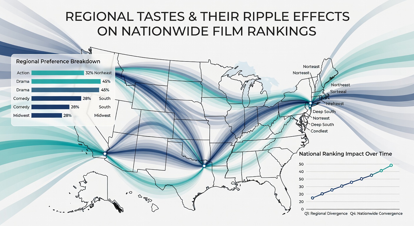 Box office data charts showing how regional results contribute to national film rankings