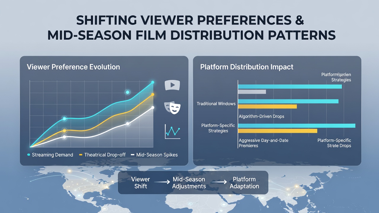 Illustration of film distribution timeline across theaters and streaming services during mid-season periods