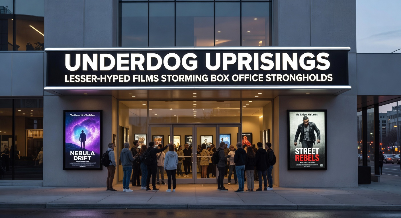 Graph illustrating box office trajectories of underdog films overtaking predicted blockbusters, with rising lines for surprise hits